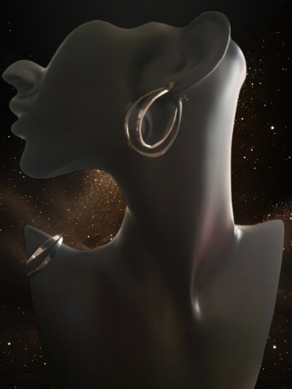 Double Oval Twisted Hoop Two-Toned Silver & Gunmetal Pierced Earrings